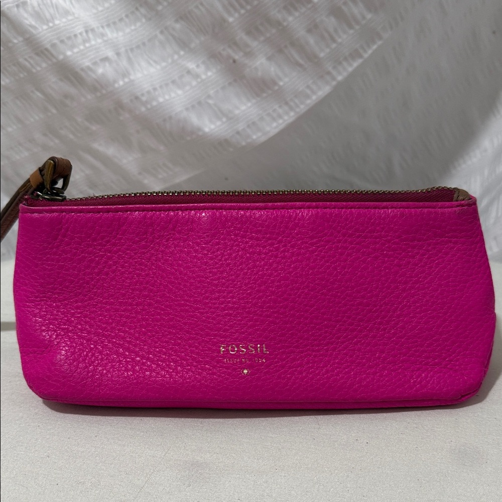 Fossil Hot Pink Pebble Leather pencil bag